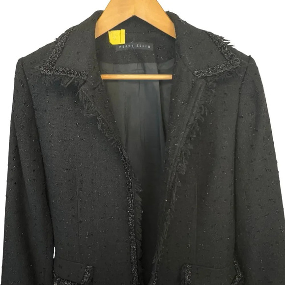 PERRY ELLIS Wool Blend Long Winter Dress Coat Black Tweed Silver Fleck Women's 8 - Picture 3 of 11